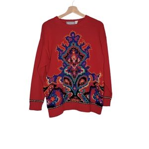 Vintage Marisa Christina Collection Red Hand Knit Sweater size Medium